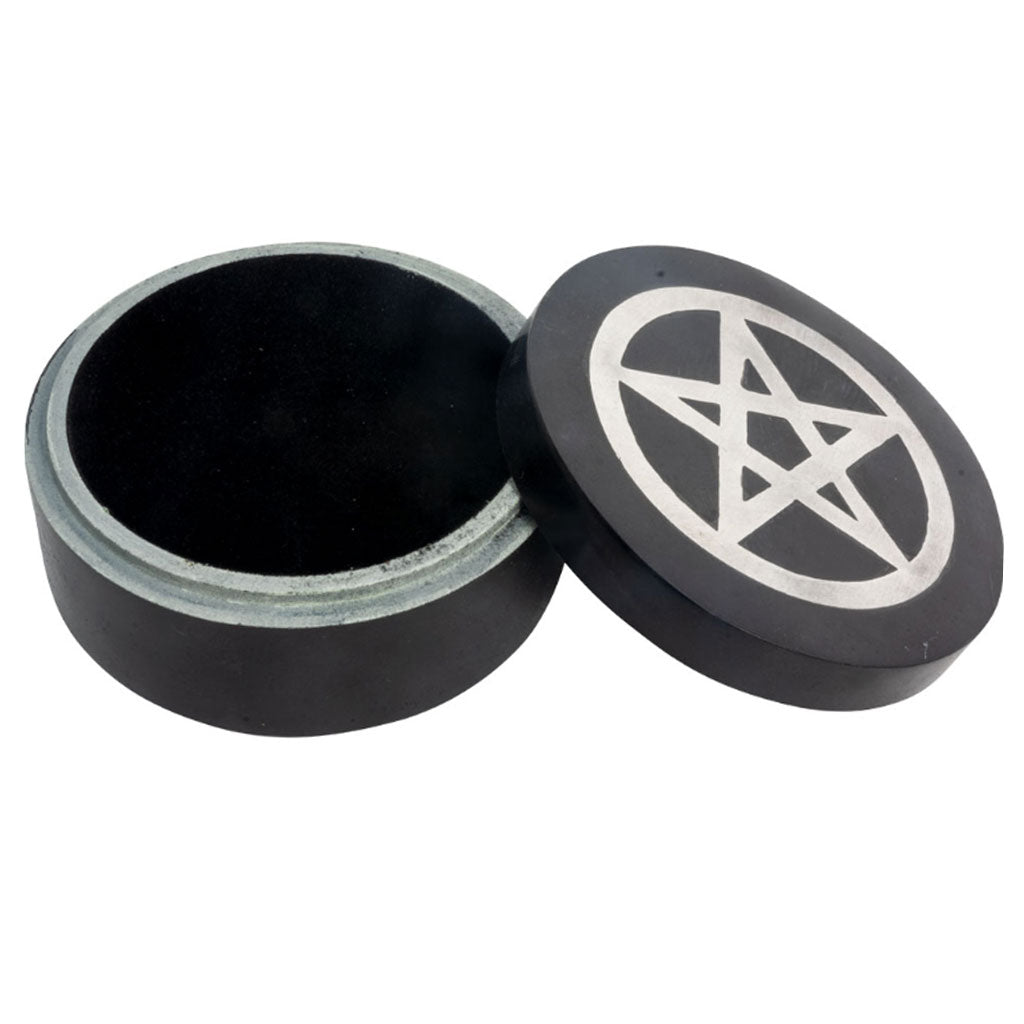 Pentacle Inlaid Soapstone Box (4 Inches) Labyrinth Trading