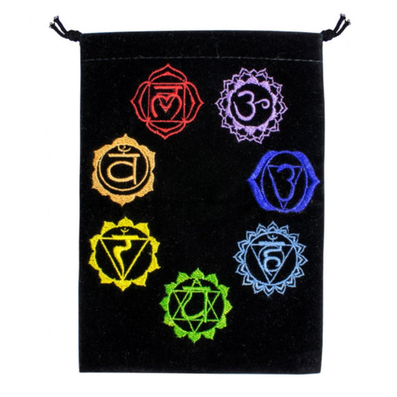 Wholesale Set of 10 Seven Chakras Embroidered Velveteen Bags (5x7 Inches)