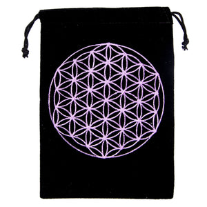 Wholesale Set of 10 Flower of Life Embroidered Velveteen Bags (5x7 Inches)