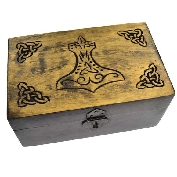 Wholesale Handcrafted Wood Box with Thor's Hammer