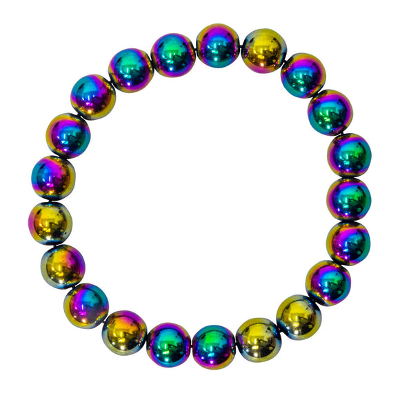 Wholesale Rainbow Hematite Round Bead Bracelet (8mm)