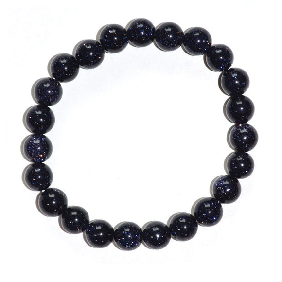 Wholesale Blue Goldstone Round Bead Bracelet (8mm)