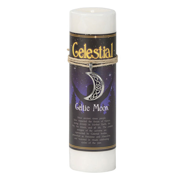 Wholesale Celtic Moon Pillar Candle (with Pewter Pendant)