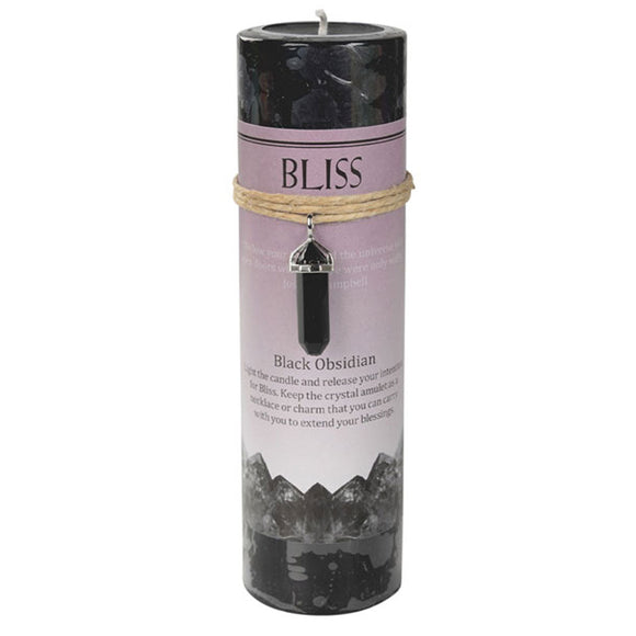 Wholesale Bliss Pillar Candle (with Black Obsidian Pendant)