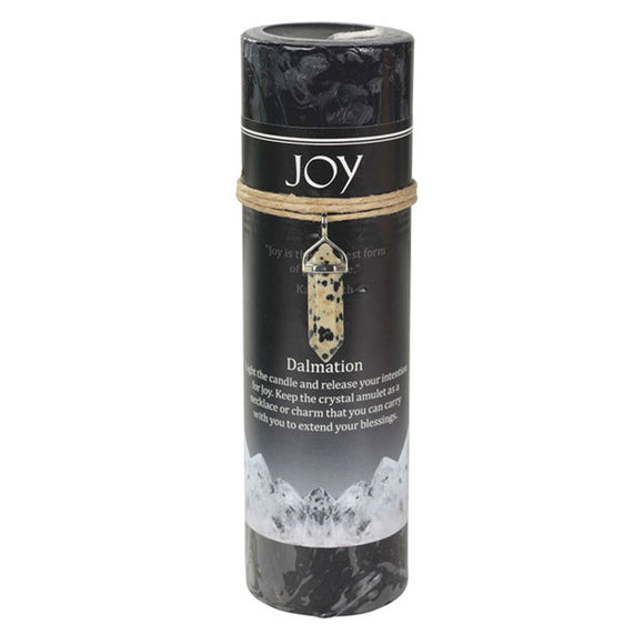 Wholesale Joy Pillar Candle (with Dalmatian Jasper Pendant)