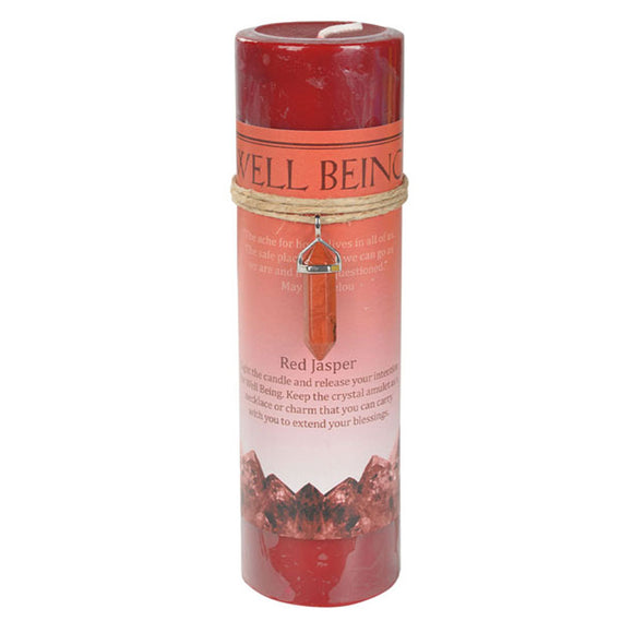 Wholesale Well Being Pillar Candle (with Red Jasper Pendant)