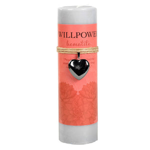 Wholesale Willpower Pillar Candle (with Hematite Heart Pendant)