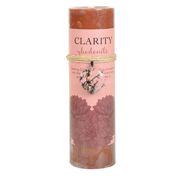 Wholesale Clarity Pillar Candle with Rhodonite Heart