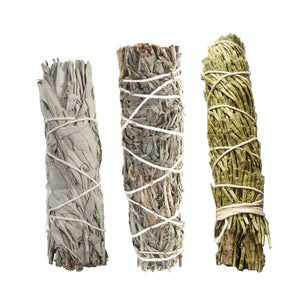 Wholesale Cedar, White Sage, and Blue Sage Smudge Sticks (Package of 3)