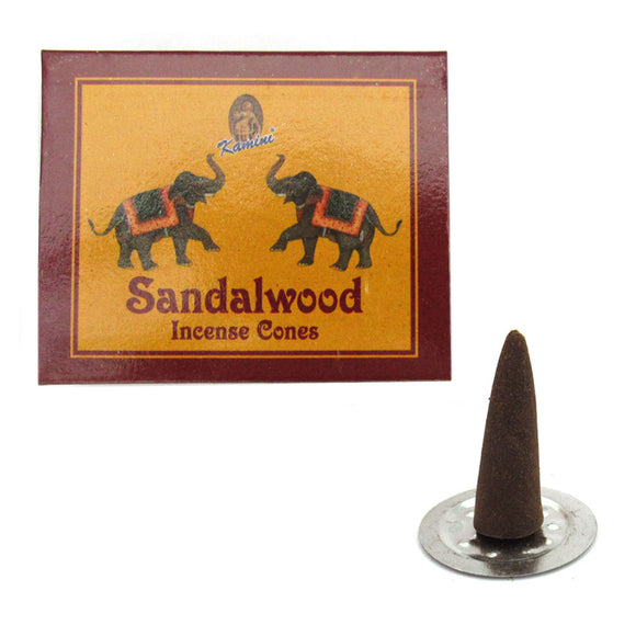 Wholesale Sandalwood Incense Cones by Kamini (Box of 10 Cones)