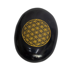 Wholesale Black Tourmaline Palm Stone with Flower of Life