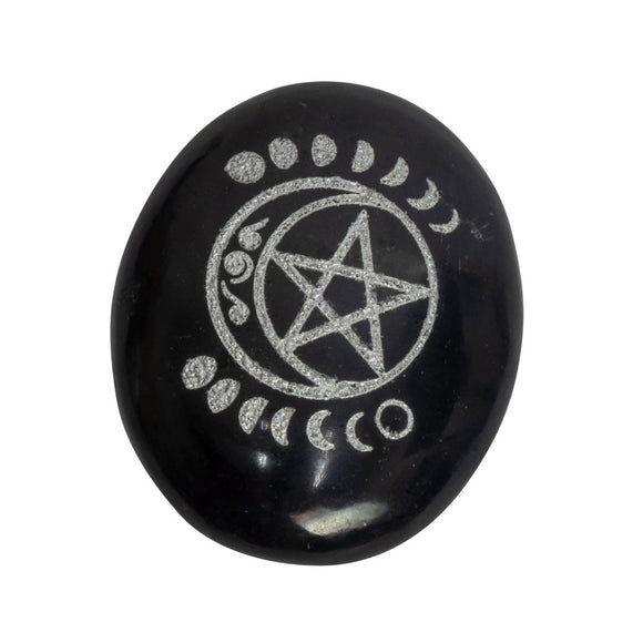 Wholesale Black Tourmaline Palm Stone with Pentagram and Moon