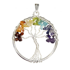 Wholesale Wire-Wrapped Chakra Tree of Life Pendant (Silver)