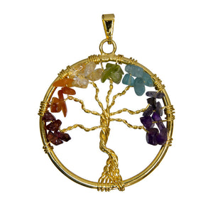 Wholesale Wire-Wrapped Chakra Tree of Life Pendant (Gold)