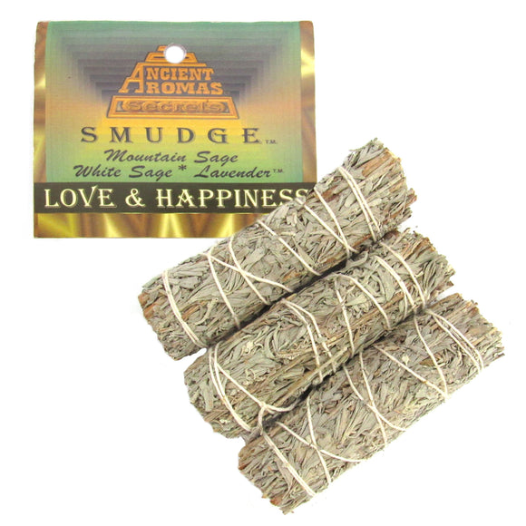 Wholesale Package of 3 Love & Happiness Smudge Sticks (4 Inches) by Ancient Aromas